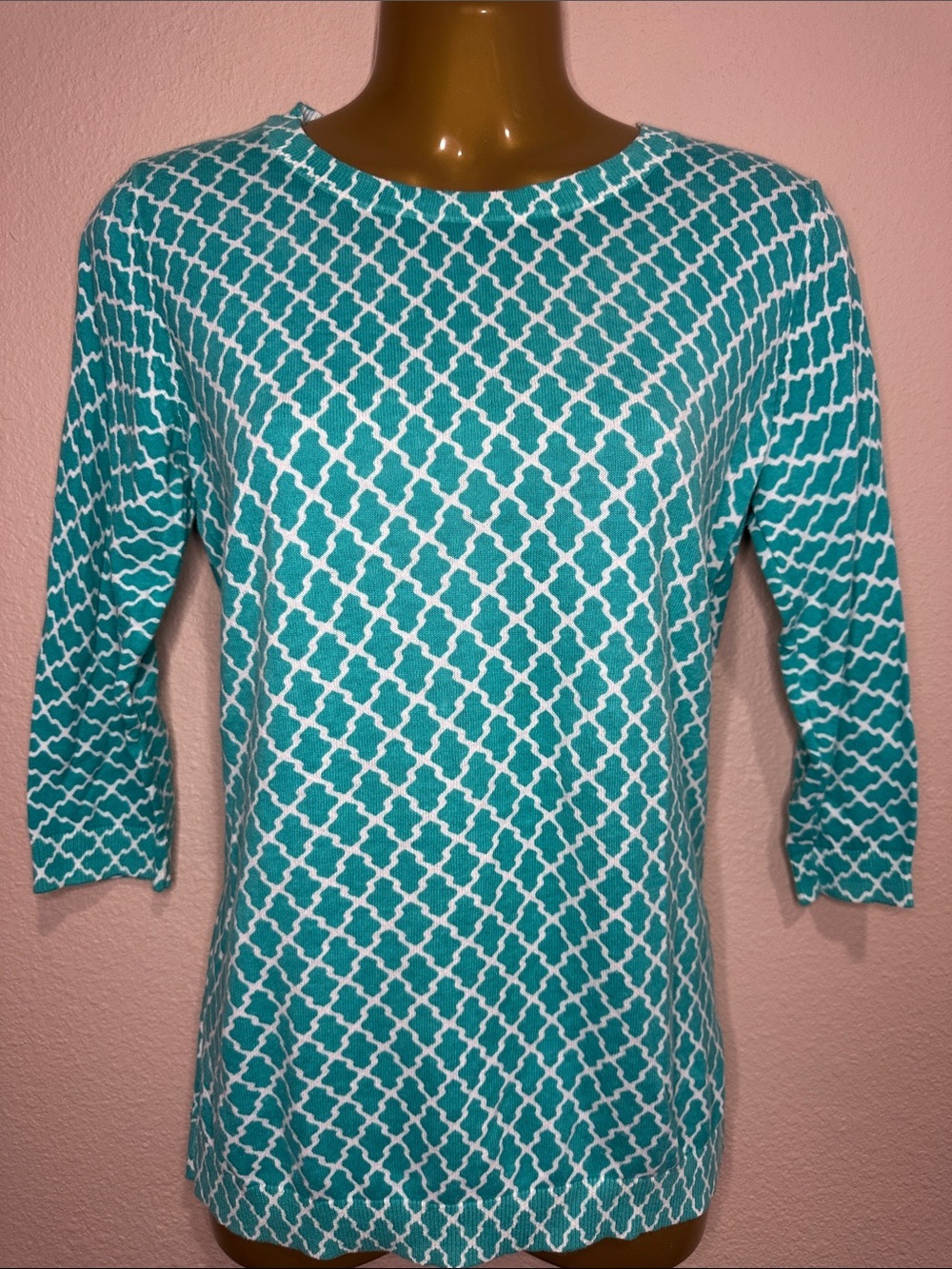 OLD NAVY Women’s Teal Patterned 3/4 Sleeve Summer Sweater, Size M, EUC